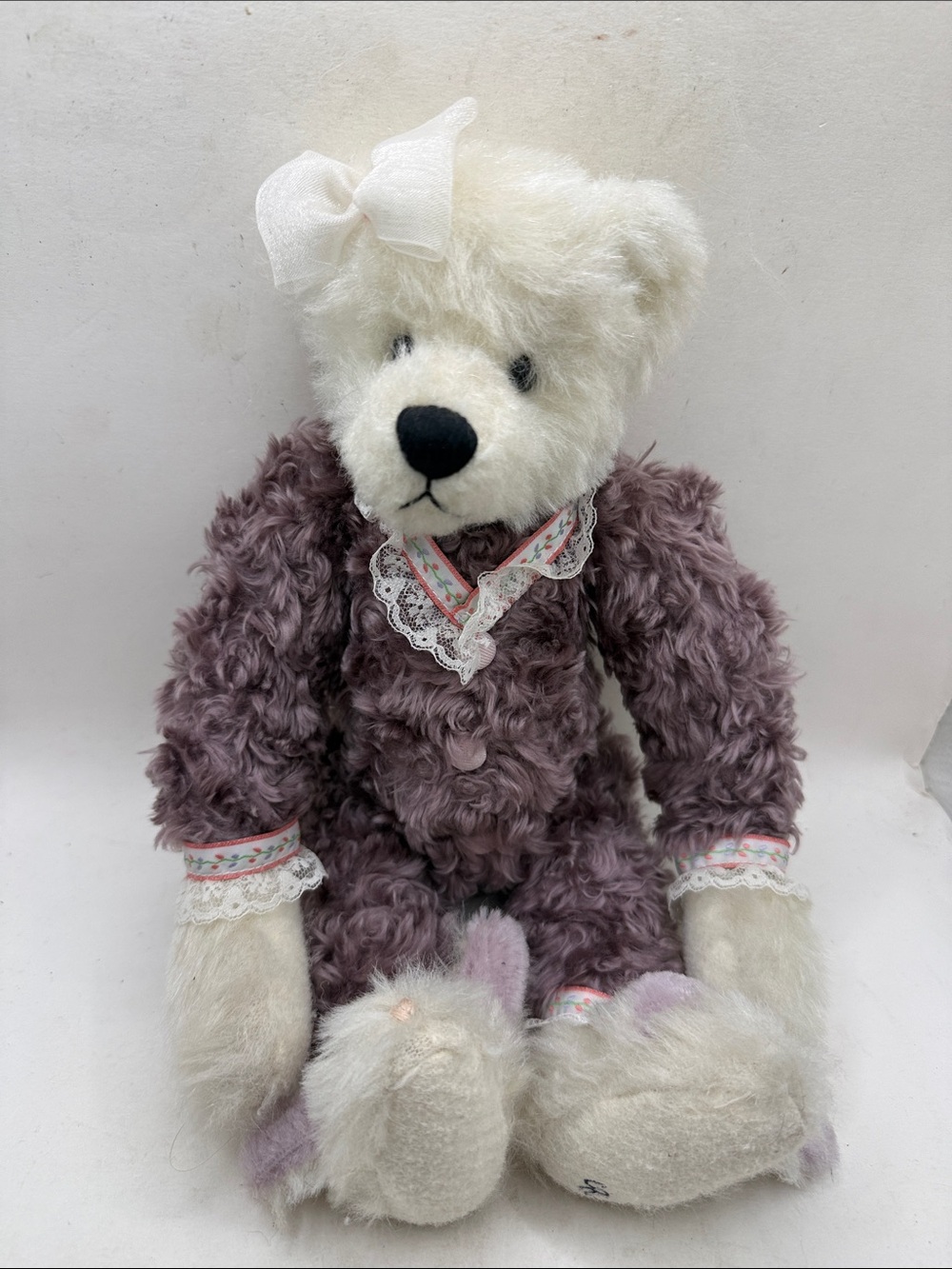 Vtg 1998 Ganz Cottage Collectibles Lindsey Bear Christy Rave Purple White Joints